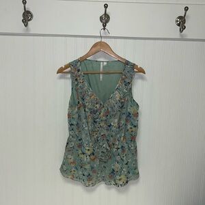 Floral Pastel Ruffle Front Sleeveless Blouse Lauren Conrad